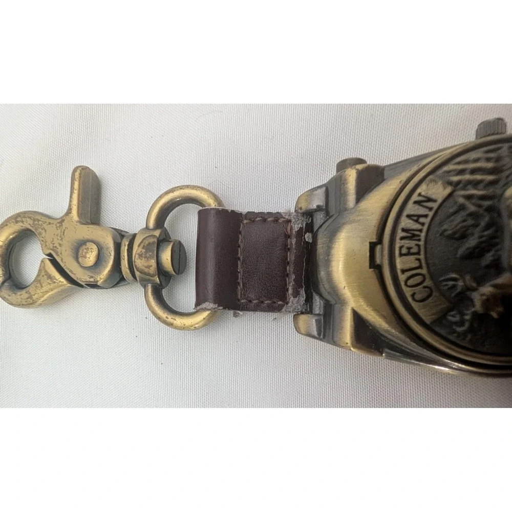 Vintage Coleman Clip-On Field Watch 40-344 Brass Tone Leather‎ Strap